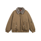 Detachable Fur Collar Warm Down Jacket Men Women Flight Coat