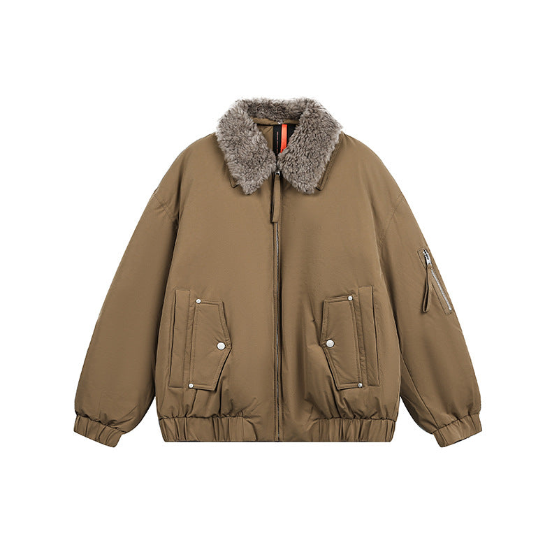 Detachable Fur Collar Warm Down Jacket Men Women Flight Coat