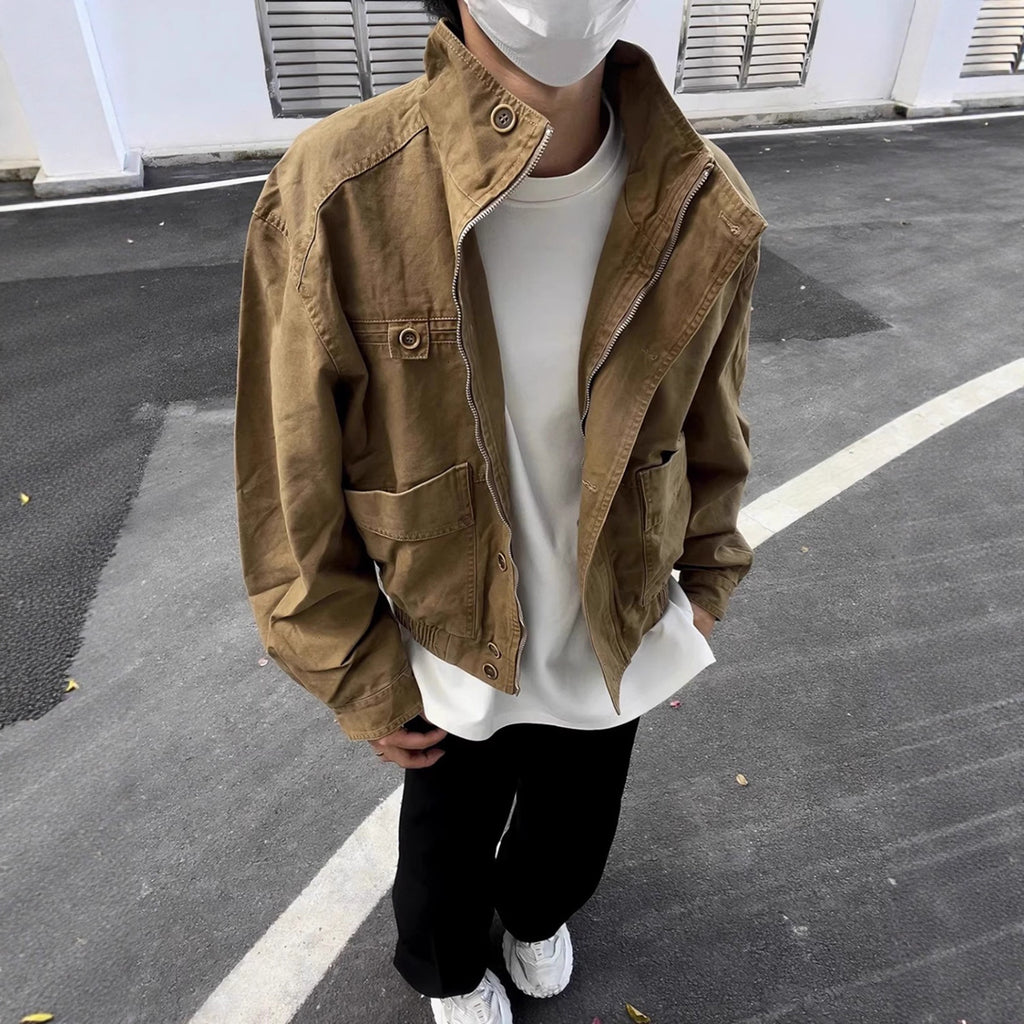 Harrington Jacket Men Autumn Street Washed Workwear Baseball Jacket Clean Fit Pilot Jacket