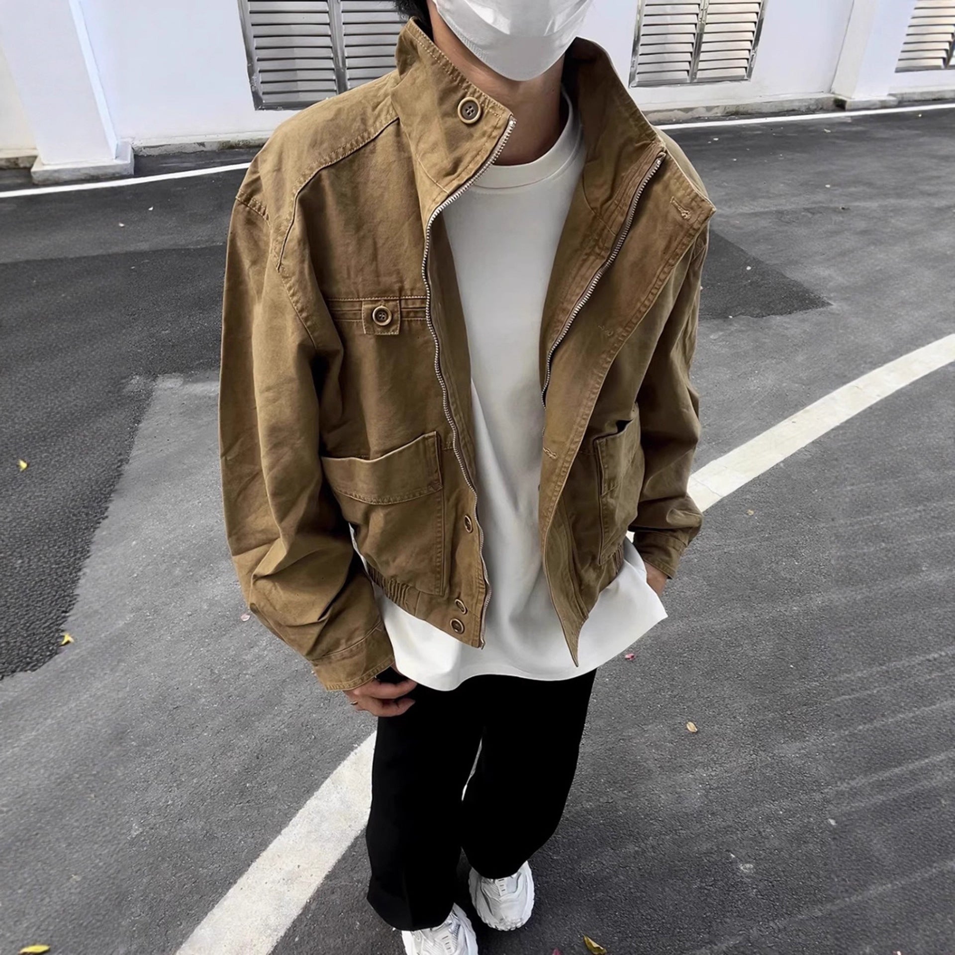 Harrington Jacket Men Autumn Street Washed Workwear Baseball Jacket Clean Fit Pilot Jacket