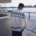 Fair Isle Floral Knit Cardigan for Men Winter Ethnic Style Cozy Soft Knitwear Clean Fit Sweater Jacket