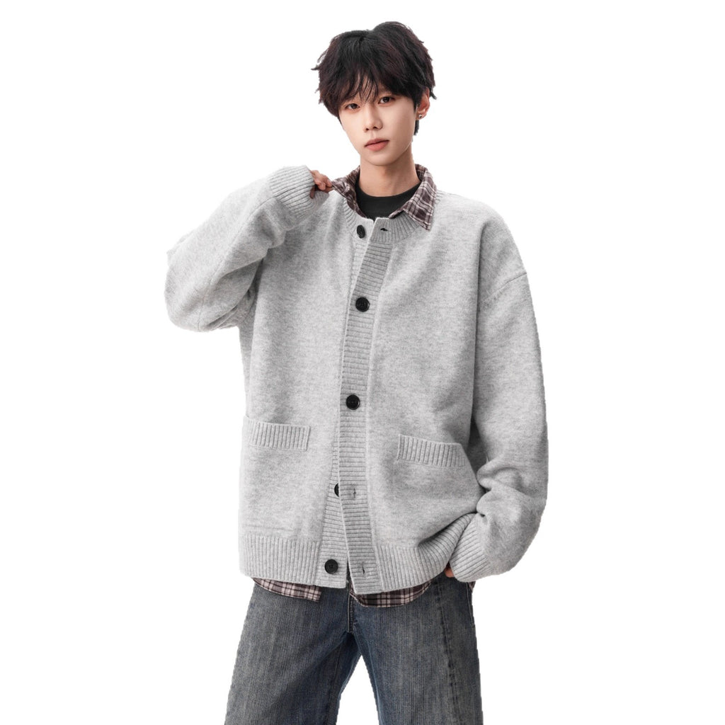 Style Gray Knit Sweater Coat for Men Fashion Brand Winter New Loose Casual Lazy Style Versatile Couple Cardigan