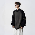 Stand Collar Two-Tone Jacket Men Autumn Trendy Stripe Casual Knitwear Vibe Street Style Versatile Sweater Coat