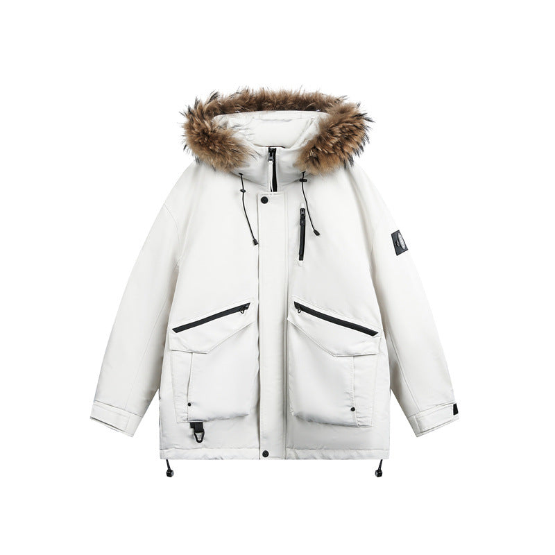 Vintage Parka with Large Pockets, Faux Fur Collar, Utility Jacket for Men and Women