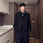 Chic Shoulder-Padded Short Jacket for Men Clean Fit, Old Money Style Fashionable Streetwear Casual Blazer