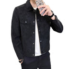 Suede Jacket Men Autumn Winter Fashion Brand Turn-down Collar Slim Fit Trendy Outerwear
