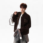 Faux Suede Utility Jacket for Men and Women, Winter Melange Short Coat, High Street Tie-Design Baseball Jacket