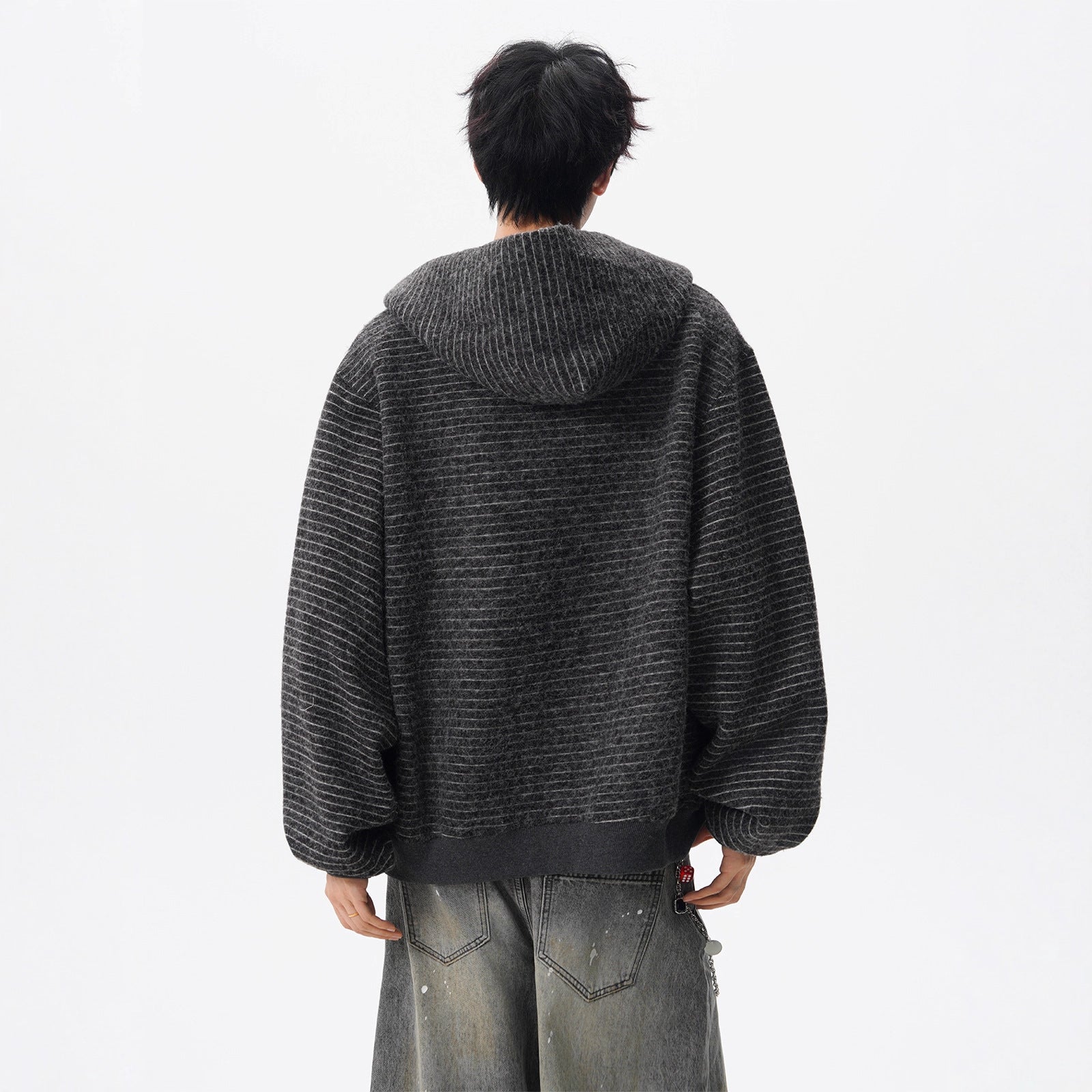 Vintage Striped Open-Front Hoodie for Men, Autumn High Street Lazy Style Couple Jacket, Vibe Brand Casual Versatile Top