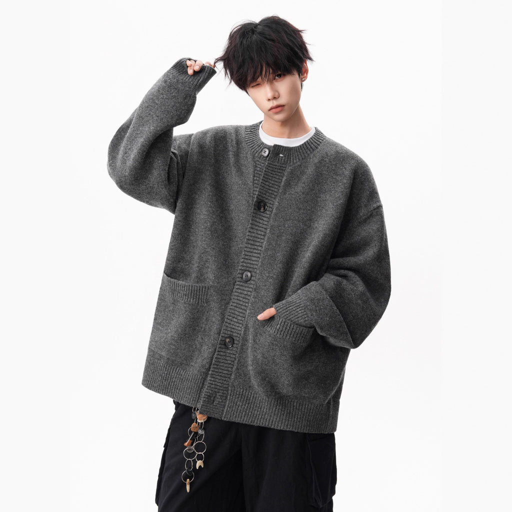 Style Gray Knit Sweater Coat for Men Fashion Brand Winter New Loose Casual Lazy Style Versatile Couple Cardigan