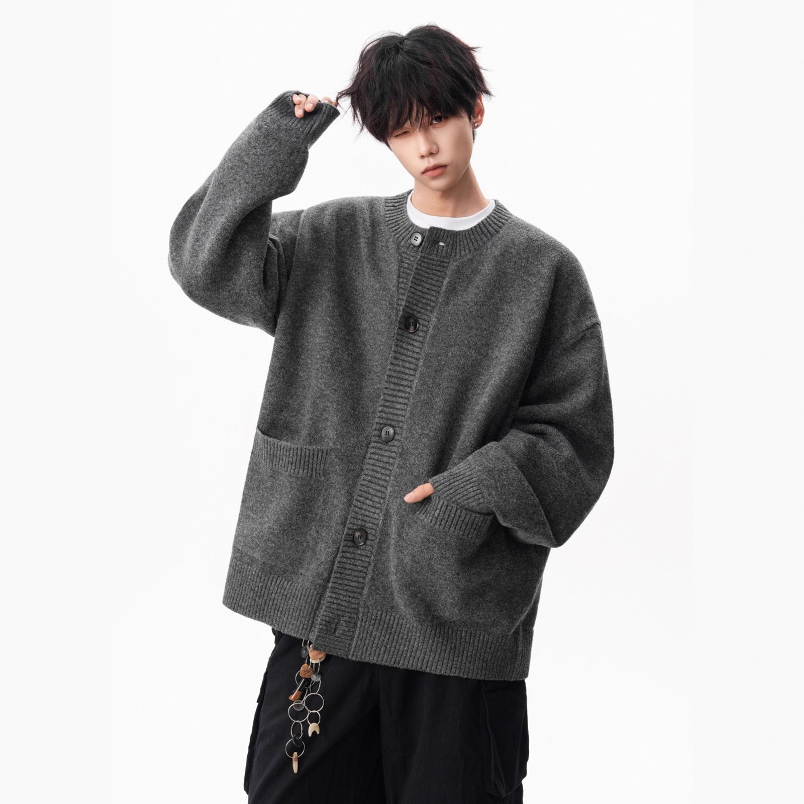 Style Gray Knit Sweater Coat for Men Fashion Brand Winter New Loose Casual Lazy Style Versatile Couple Cardigan