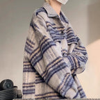 Chambray Style Plaid Woolen Coat for Men, Autumn/Winter Thickened Streetwear  Shirt Jacket