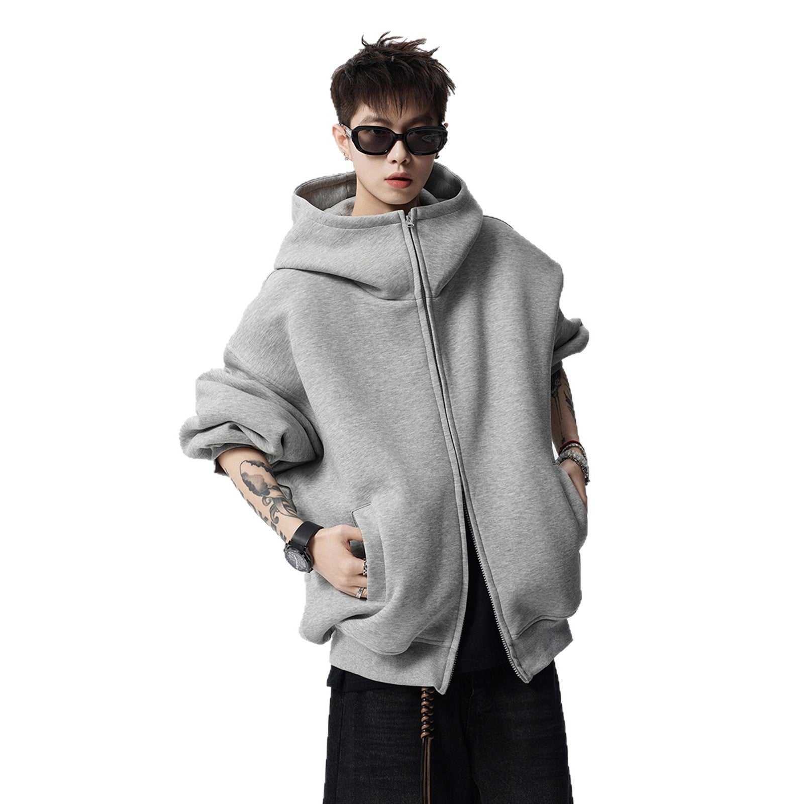 Style Heavyweight Hoodie for Men Casual Streetwear, Oversized Hooded Sweatshirt High Neck Fashionable and Relaxed Fit