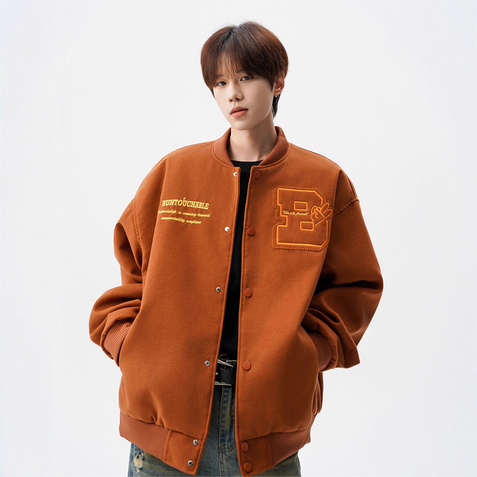 Embroidered Wool Baseball Jacket for Men and Women, High-Street Design, Vintage Streetwear Style Flight Jacket