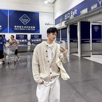 Retro Cable Knit Oversized Cardigan Coat for Men and Women, Loose Casual Versatile Design Couple Sweater