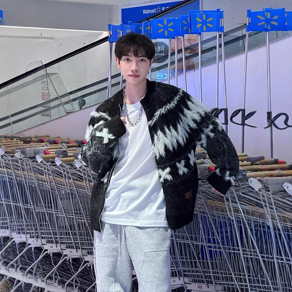 Festival Island Knit Cardigan for Men Winter Warm Loose Casual Stylish Couple Sweater Coat