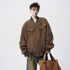 Barn Style Brown Cargo Jacket Men Autumn Vintage Distressed Baseball Jacket Design Sense Cool Outerwear Trendy