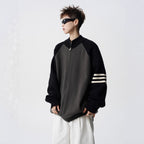 Stand Collar Two-Tone Jacket Men Autumn Trendy Stripe Casual Knitwear Vibe Street Style Versatile Sweater Coat