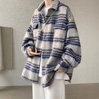 Chambray Style Plaid Woolen Coat for Men, Autumn/Winter Thickened Streetwear  Shirt Jacket