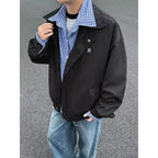 Checkered splicing fake two-piece jacket for men and women