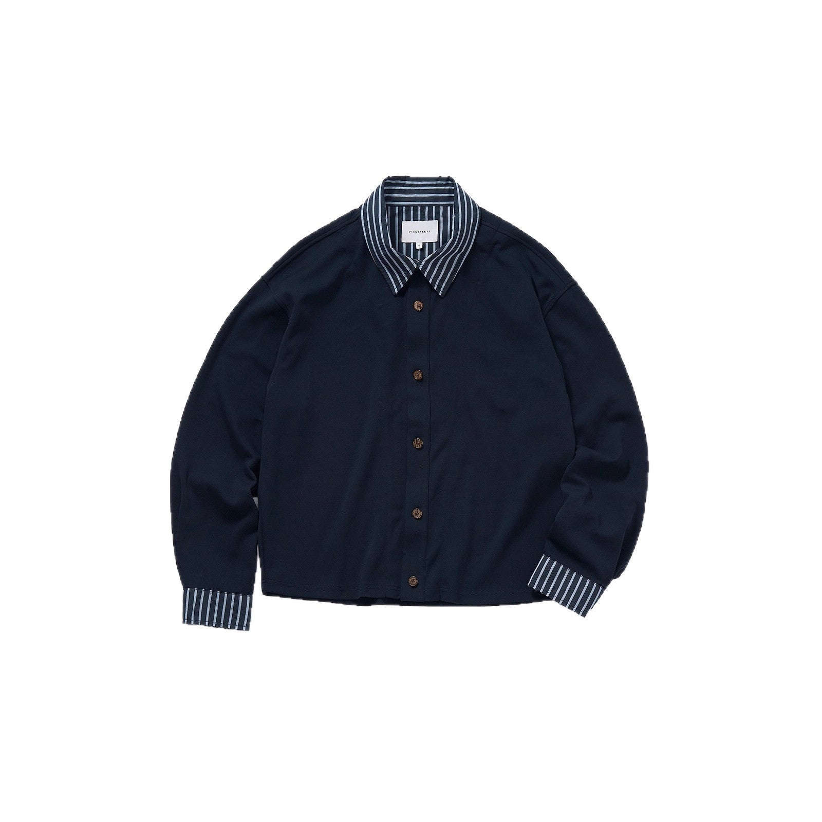 High-End Look Mock Two-Piece Stripe Shirt Hoodie Jacket for Men, Autumn Stylish Layered Open Front Top Flight Jacket