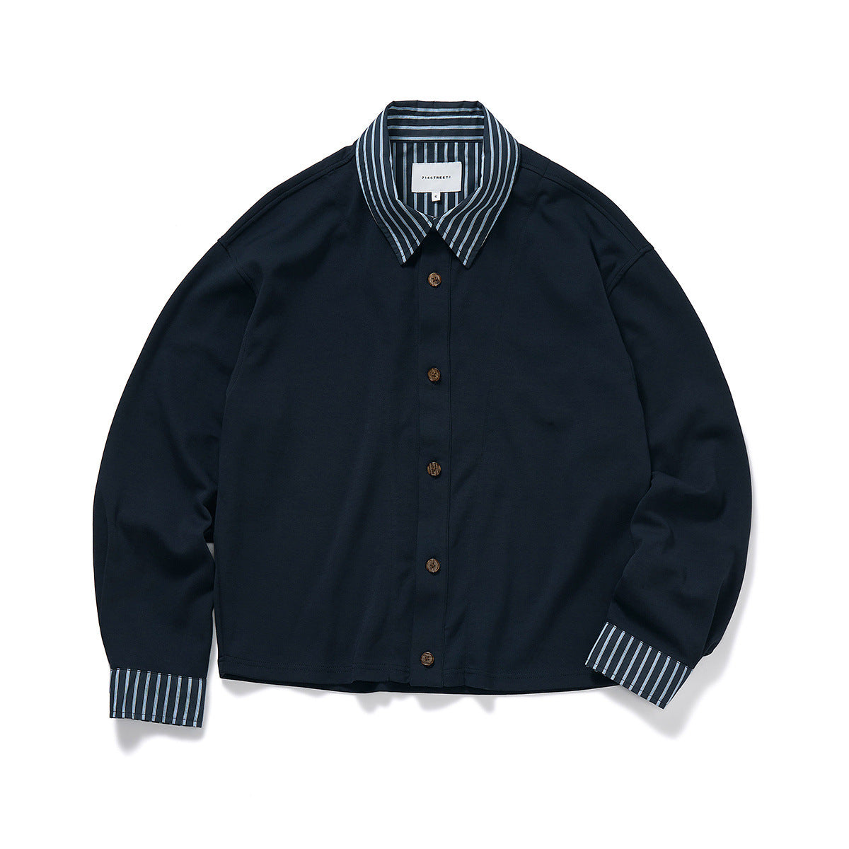 High-End Look Mock Two-Piece Stripe Shirt Hoodie Jacket for Men, Autumn Stylish Layered Open Front Top Flight Jacket