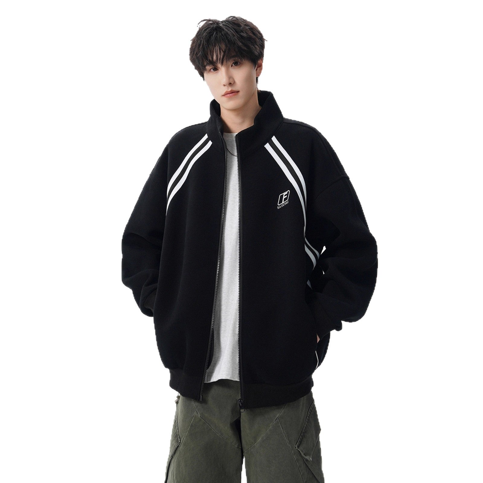 Street Style Stand Collar Jacket for Men and Women Autumn Winter Casual Oversized Patchwork Baseball Jacket Couple Hoodie Coat