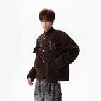 Faux Suede Utility Jacket for Men and Women, Winter Melange Short Coat, High Street Tie-Design Baseball Jacket