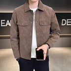 Suede Jacket Men Autumn Winter Fashion Brand Turn-down Collar Slim Fit Trendy Outerwear