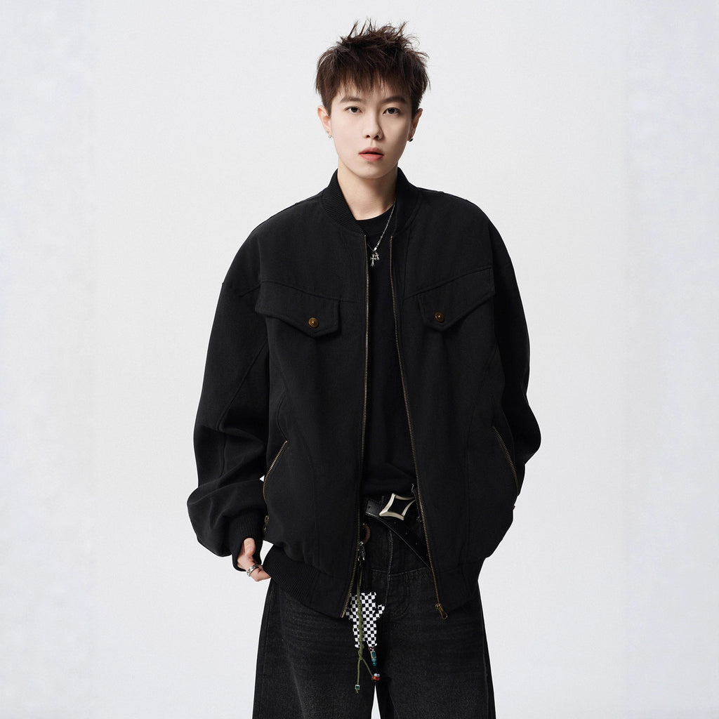 Barn Style Brown Cargo Jacket Men Autumn Vintage Distressed Baseball Jacket Design Sense Cool Outerwear Trendy