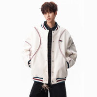 National Trend Ethnic Style Embroidered Woolen Baseball Jacket for Men and Women, Retro Heavyweight Couple Casual Jacket