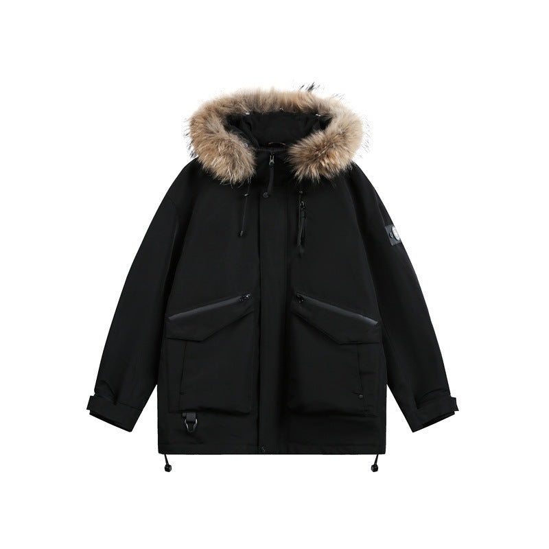 Vintage Parka with Large Pockets, Faux Fur Collar, Utility Jacket for Men and Women