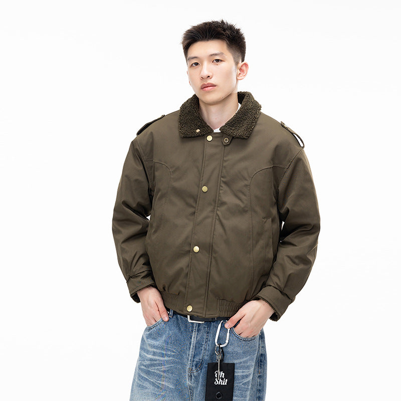 Style Vintage Lapel Jacket for Men, Casual Loose Thick Cotton Coat, Two-Piece Design, Streetwear Fashion