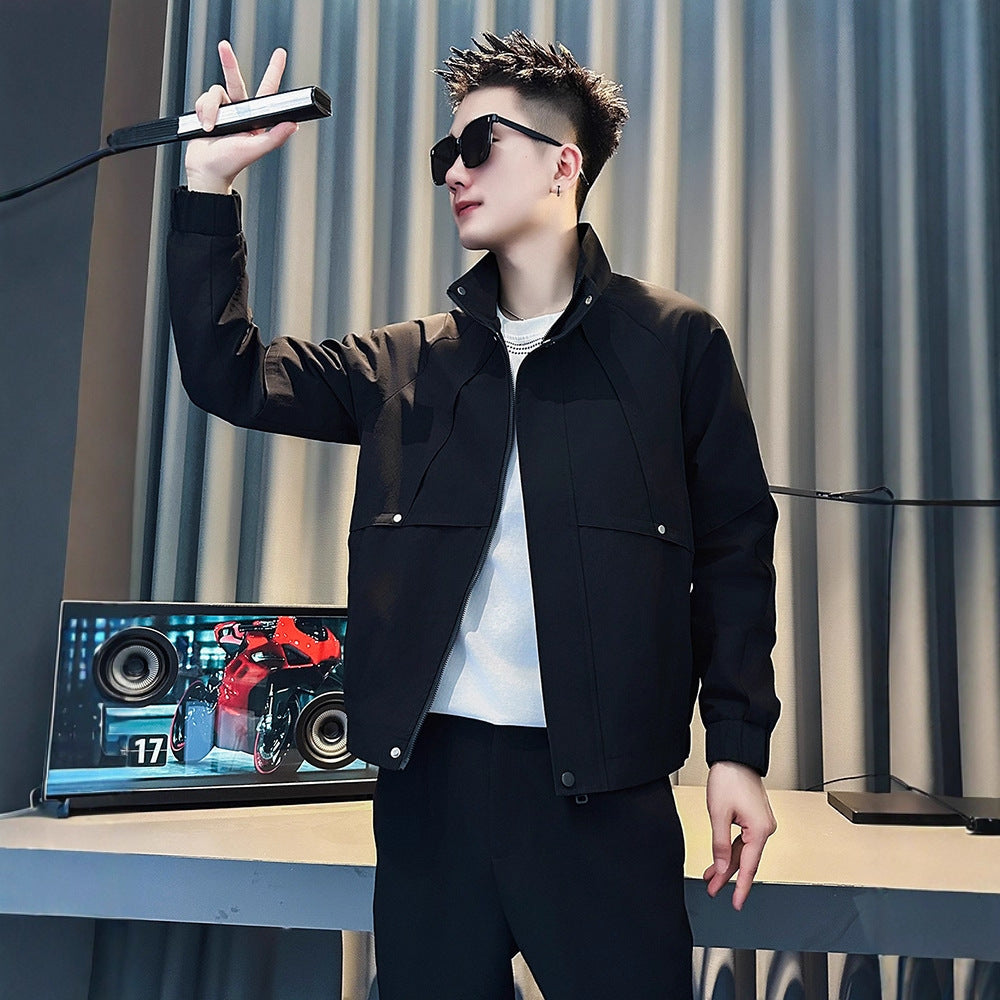 Edgy Streetwear Stand-Up Collar Jacket for Men, Deconstructed Casual Fashion Outerwear Men's Winter Top