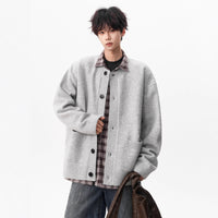 Style Gray Knit Sweater Coat for Men Fashion Brand Winter New Loose Casual Lazy Style Versatile Couple Cardigan