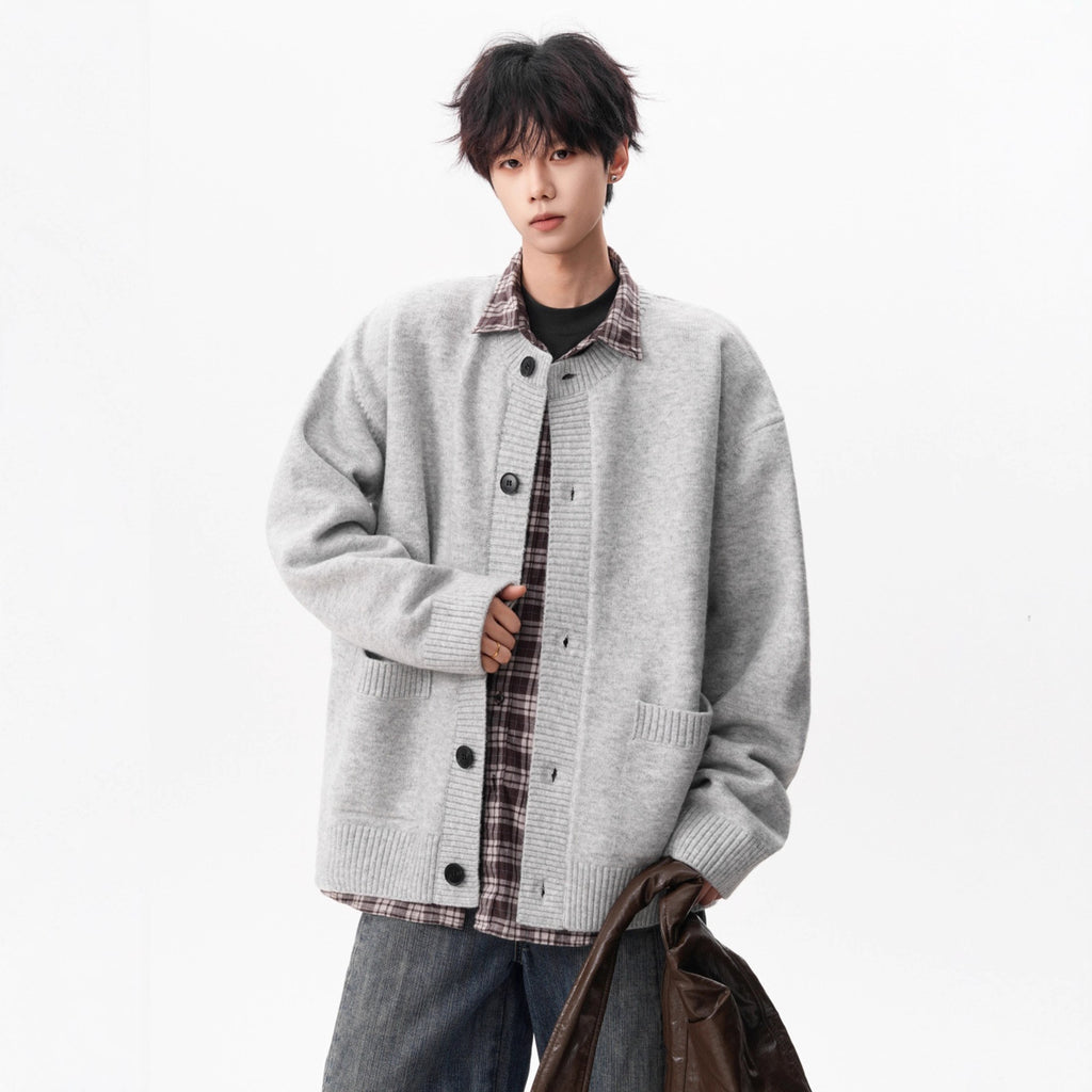 Style Gray Knit Sweater Coat for Men Fashion Brand Winter New Loose Casual Lazy Style Versatile Couple Cardigan
