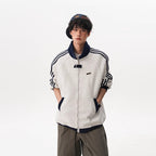 Stripe Spliced Sports Jacket for Women and Men Winter Trendy College Style Versatile Outerwear Couple Stand Collar Baseball Jacket