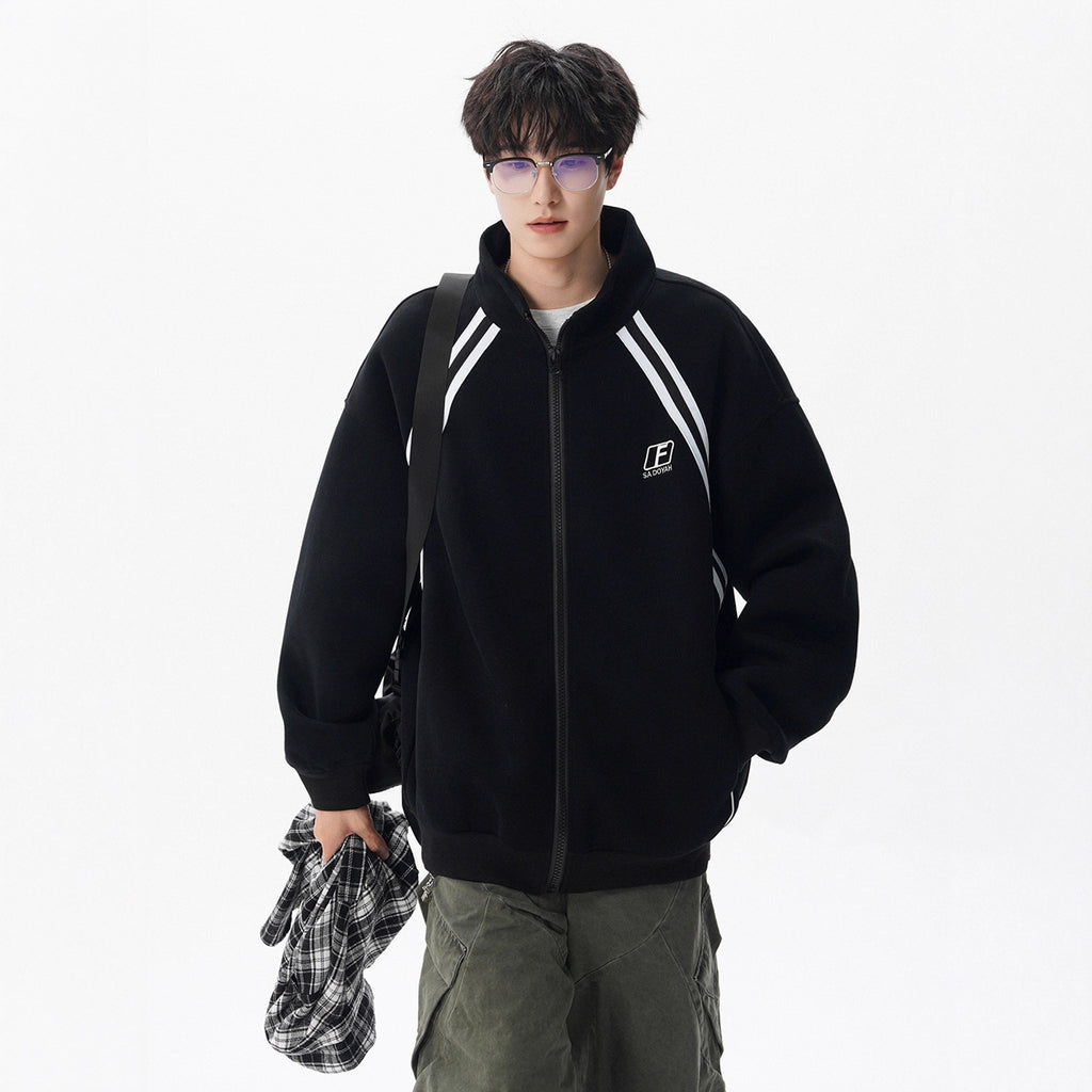 Street Style Stand Collar Jacket for Men and Women Autumn Winter Casual Oversized Patchwork Baseball Jacket Couple Hoodie Coat