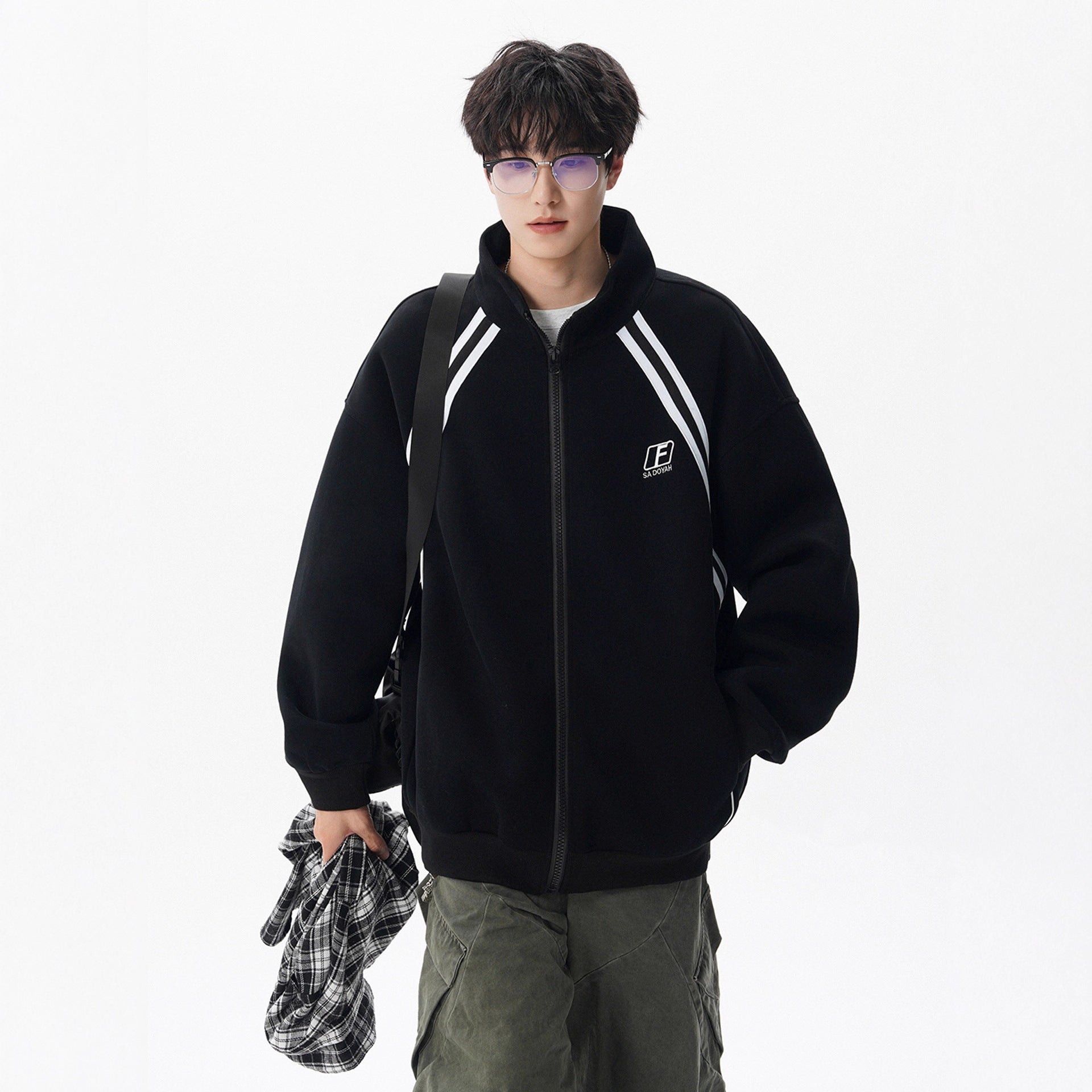 Street Style Stand Collar Jacket for Men and Women Autumn Winter Casual Oversized Patchwork Baseball Jacket Couple Hoodie Coat