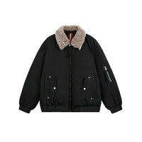 Detachable Fur Collar Warm Down Jacket Men Women Flight Coat