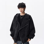 Heavyweight Tie-Dye Diagonal Zipper Hoodie Jacket for Men Winter Retro Deconstructed Design Streetwear Cool Couple Outerwear