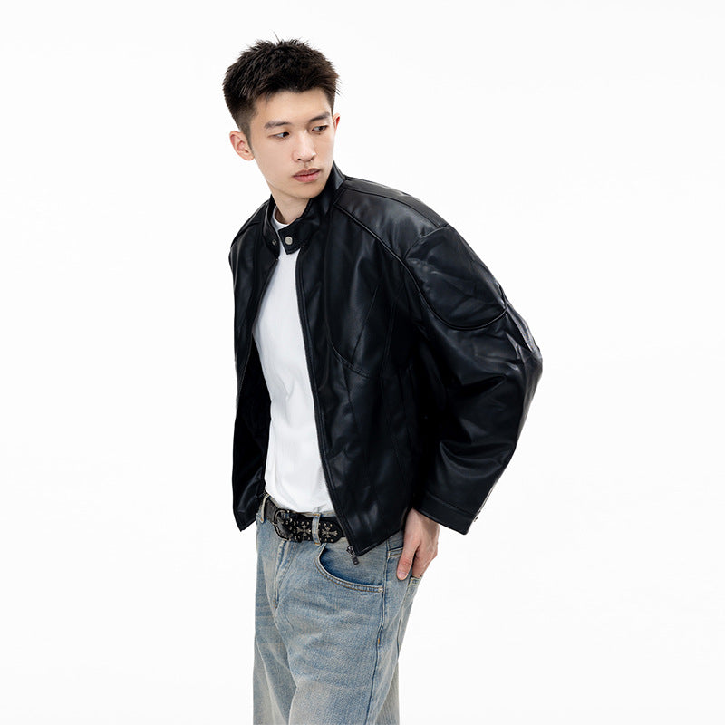 Retro PU Leather Motorcycle Jacket for Men Loose Casual Versatile Coat