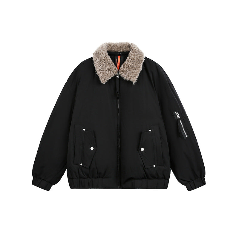 Detachable Fur Collar Warm Down Jacket Men Women Flight Coat