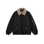 Detachable Fur Collar Warm Down Jacket Men Women Flight Coat