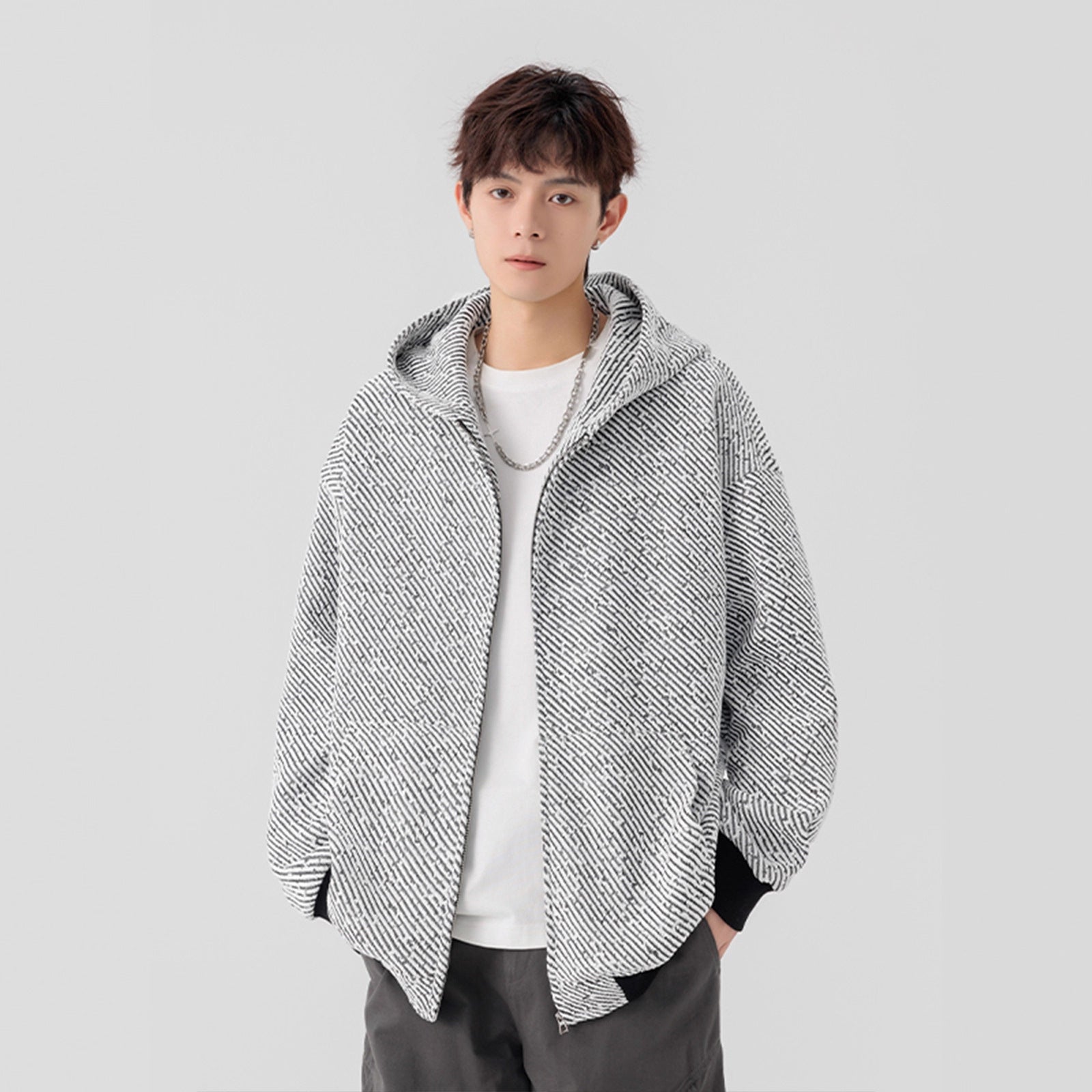 Style Textured Hoodie Jacket for Men and Women, Autumn Vintage Streetwear Couple Hoodie, High-Street Heavyweight Chic Wind Top