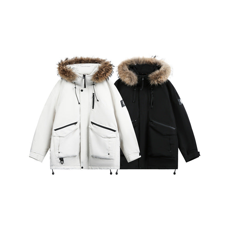 Vintage Parka with Large Pockets, Faux Fur Collar, Utility Jacket for Men and Women