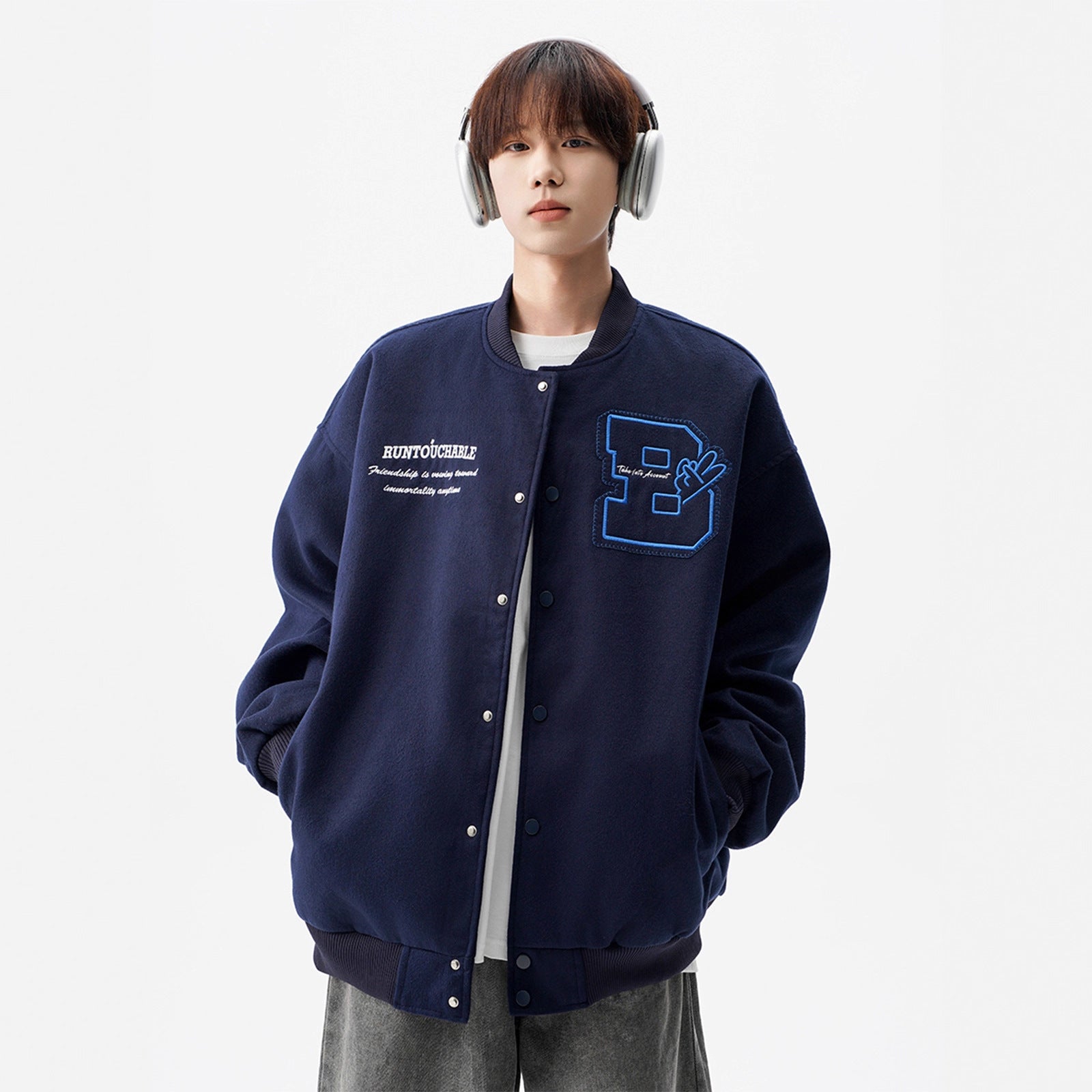 Embroidered Wool Baseball Jacket for Men and Women, High-Street Design, Vintage Streetwear Style Flight Jacket