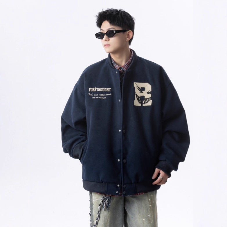 Street Style Letter Print Baseball Jacket for Men and Women Autumn/Winter Trendy Youth Casual Sports Jacket Top