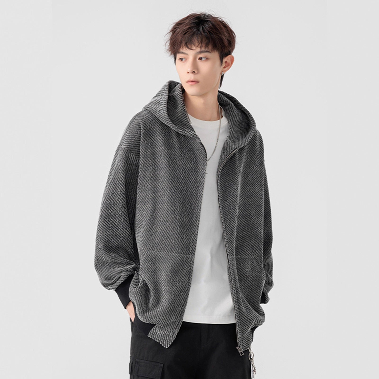 Style Textured Hoodie Jacket for Men and Women, Autumn Vintage Streetwear Couple Hoodie, High-Street Heavyweight Chic Wind Top