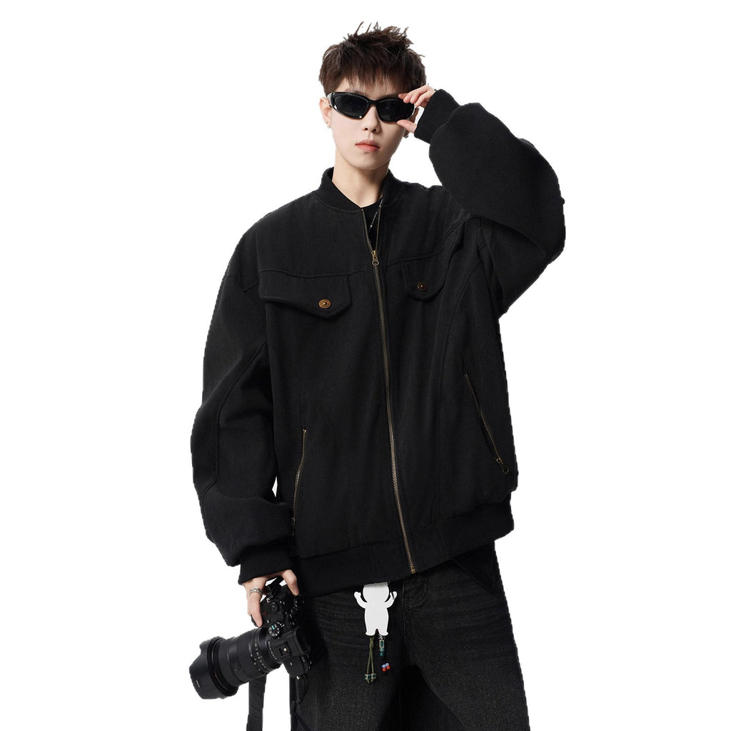 Barn Style Brown Cargo Jacket Men Autumn Vintage Distressed Baseball Jacket Design Sense Cool Outerwear Trendy