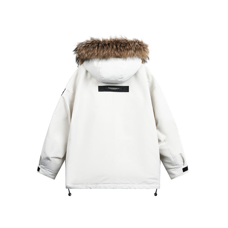 Vintage Parka with Large Pockets, Faux Fur Collar, Utility Jacket for Men and Women